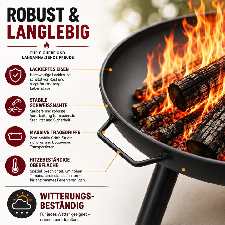 Feuerschale Feuerstelle Ø 60 cm für Lagerfeuer im Garten oder auf der Terrasse mit 2 Tragegriffen au