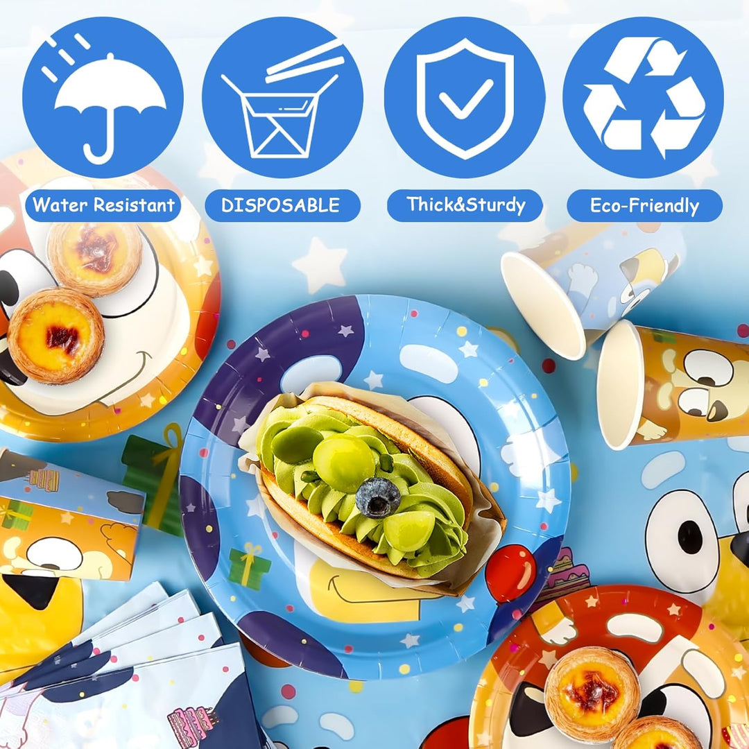 Pappteller Kindergeburtstag Deko- Blau Dog Geburtstag Deko Birthday Partygeschirr Set Geburtstagsdek