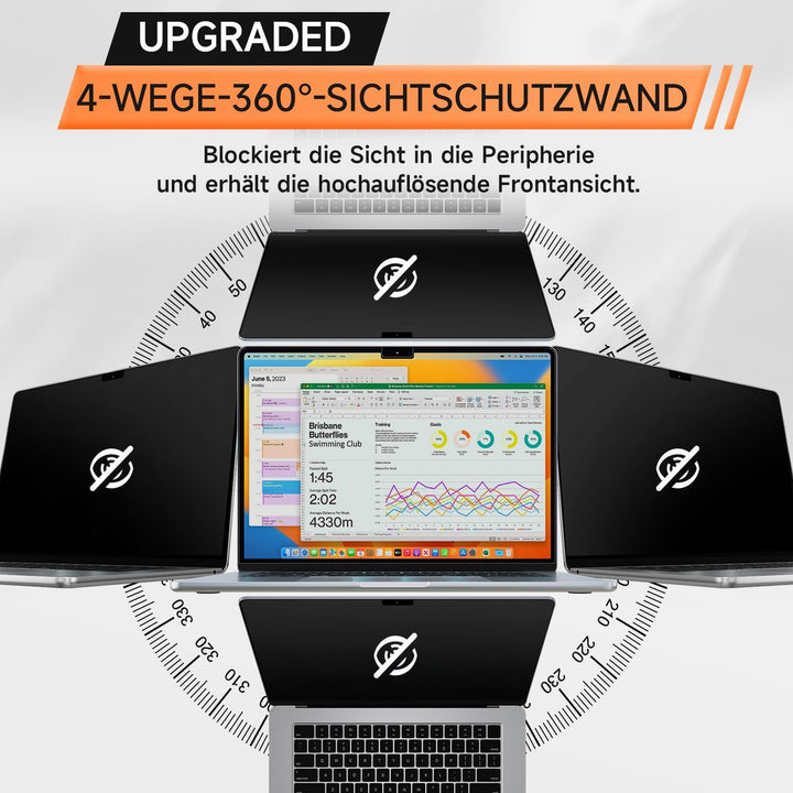 Mamol 360° Sichtschutz für Macbook Air 15 Zoll (2023-2025, M2, M3, M4), 4-Wege Blickschutzfilter，Sel