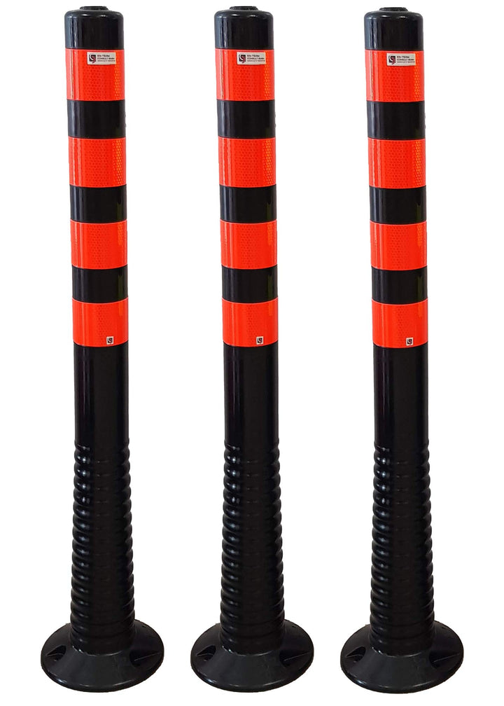 3 Stück UvV® Reflex Absperrpfosten, Poller 100 cm hoch, flexibel schwarz, reflektierend (3, Schwarz-