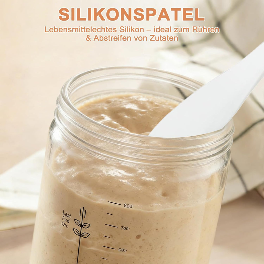 Sauerteig Starter Set aus Glas 1000ml - Anstellgut Glas Behälter mit Spatel Fermentierglas Cloth Cov