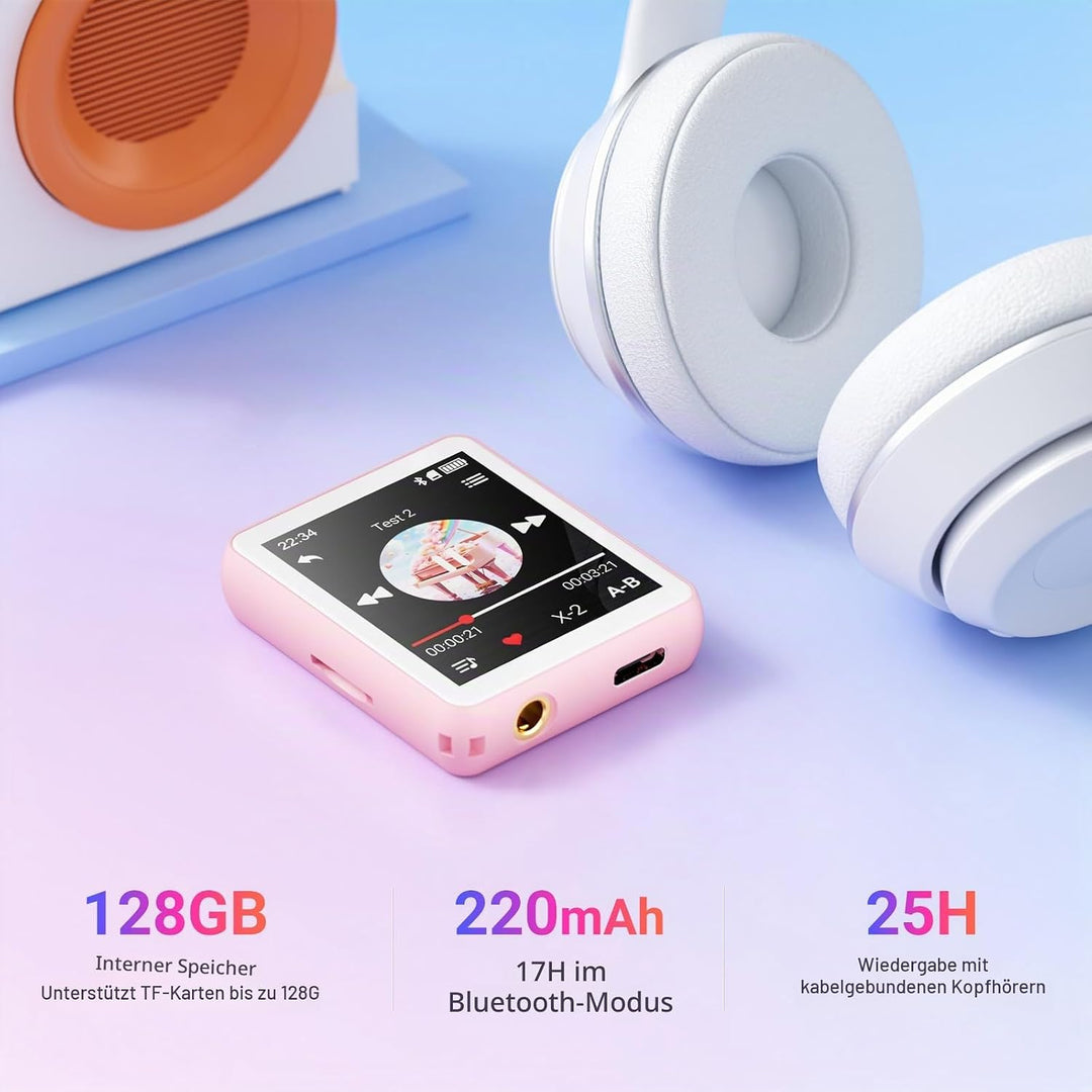 128GB MP3-Player mit Bluetooth, Oilsky 1,8 Zoll Mini Touchscreen MP3, eingebauter Lautsprecher und F