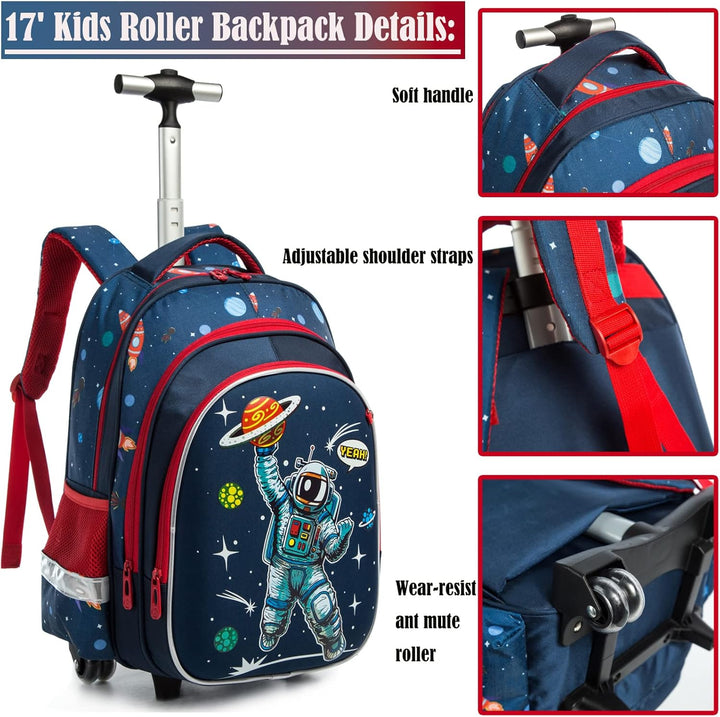 16" Schulranzen Kinder Rollrucksack für Mädchen 3PCS Rollen Reiserucksäcke 17 Blau220414-l, 17 Blau2
