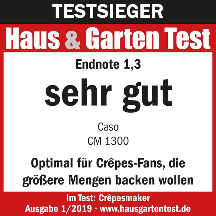 CASO CM 1300 - Crêpes Maker, extra grosse Backfläche (⌀ 33cm), hochwertige Antihaft‐Beschichtung, 8‐
