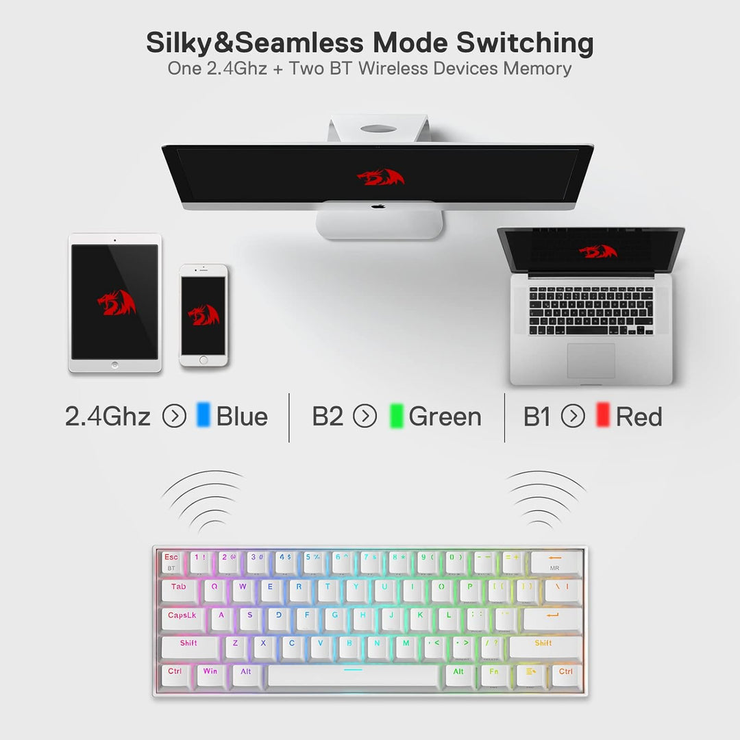 Redragon K530 Draconic 60% Bluetooth/kabelgebundene / 2,4 GHz kabellose mechanische Tastatur, 61 Tas