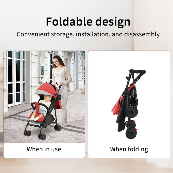 Buggy, Kinderwagen Zusammenklappbar mit Wattepads und Moskitonetzen, Reise-Kinderwagen mit Liegefunk