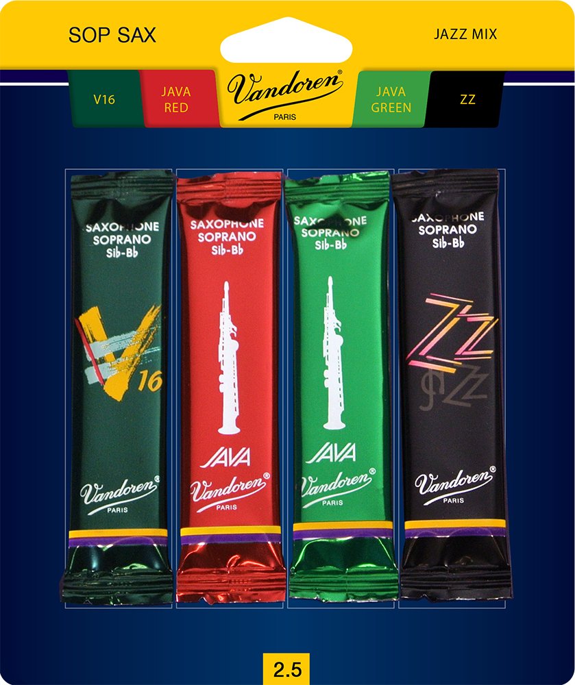 Vandoren SRMIXS25 Sopransaxophon Jazz Blätter Mix Karte enthält je 1 ZZ, V16, JAVA Green und JAVA Re