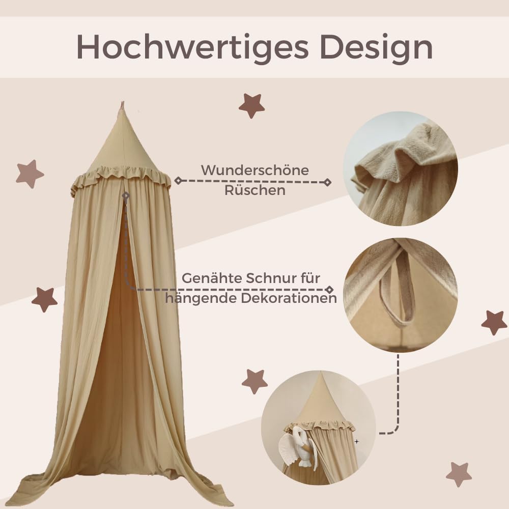 Wonder Space Kinderbetthimmel mit Rüschen, Pastell Neutrale Farbe für Jungen & Mädchen, Hängender Vo
