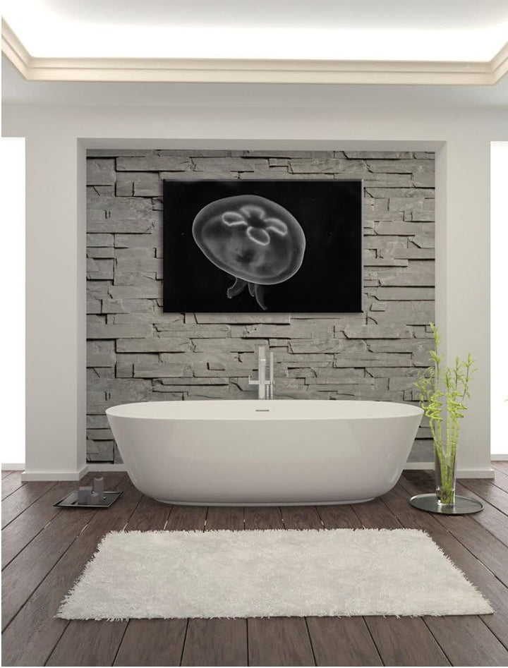 Pixxprint Leuchtend Blaue Qualle / 100x70cm Leinwandbild bespannt auf Holzrahmen/Wandbild Kunstdruck