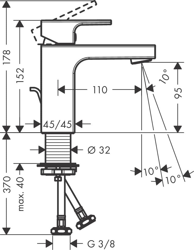 hansgrohe Waschtischarmatur Vernis Shape, Wasserhahn Bad mit Auslauf Höhe 100 mm, mit Zugstange, Bad