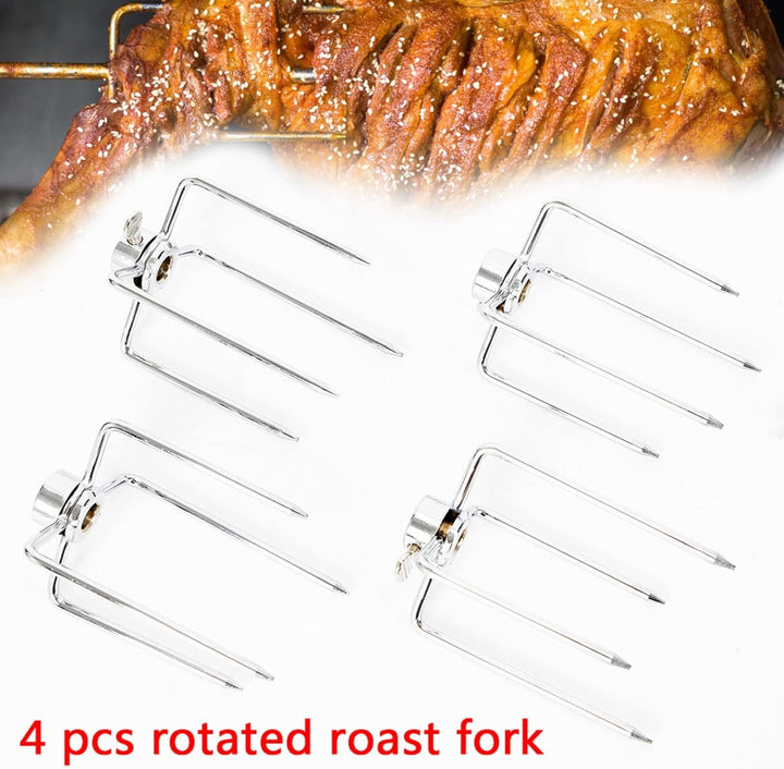 Spiessgabel Grillspiess, 4 Stück Edelstahl Fleischnadeln, Fleischklammer für Drehspiess für Hähnchen
