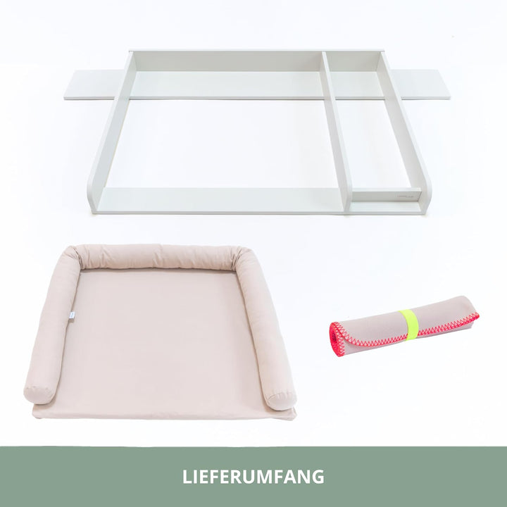Wickelaufsatz Set für IKEA HEMNES – mit Aufsatz, Wickelauflage & Umrandung aus 100% Baumwolle (Pure