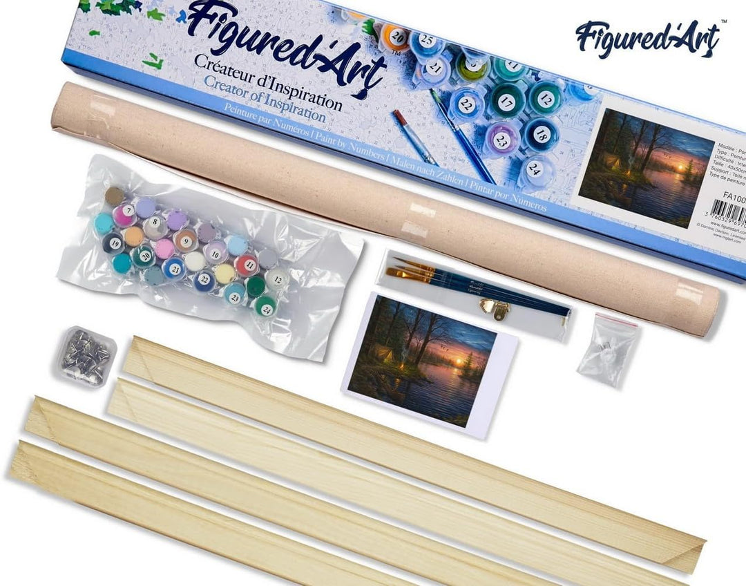 Figured'Art Malen Nach Zahlen Erwachsene Mit Rahmen Zelten am Fluss - Paint by Numbers Basteln DIY B
