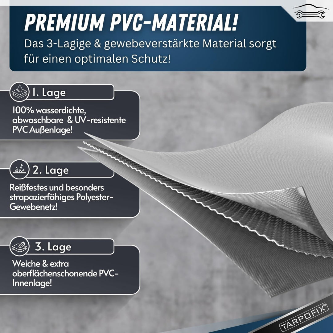 Tarpofix® Anhängerplane Flachplane 2075x1140x100 mm inkl. Planenseil - ECHTES PVC PLANENMATERIAL - E