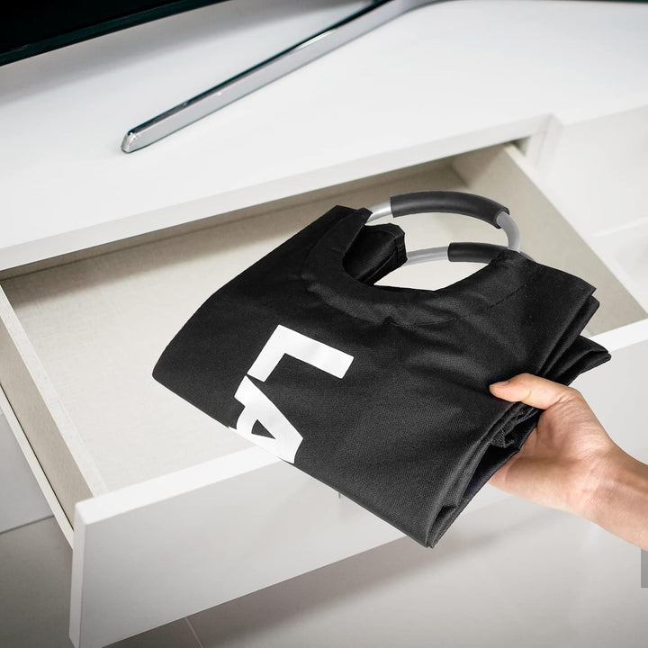 Gvolatee Wäschekorb Oxford-Stoff 90L, Wäschesammler Schwarz Faltbar mit EVA Henkel, Laundry Basket W