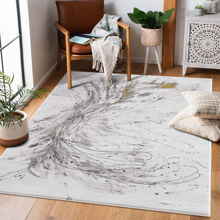 carpet city Teppich Wohnzimmer - 120x170 cm Kurzflor Grau, Golden - Meliert Abstraktes Muster - Mode