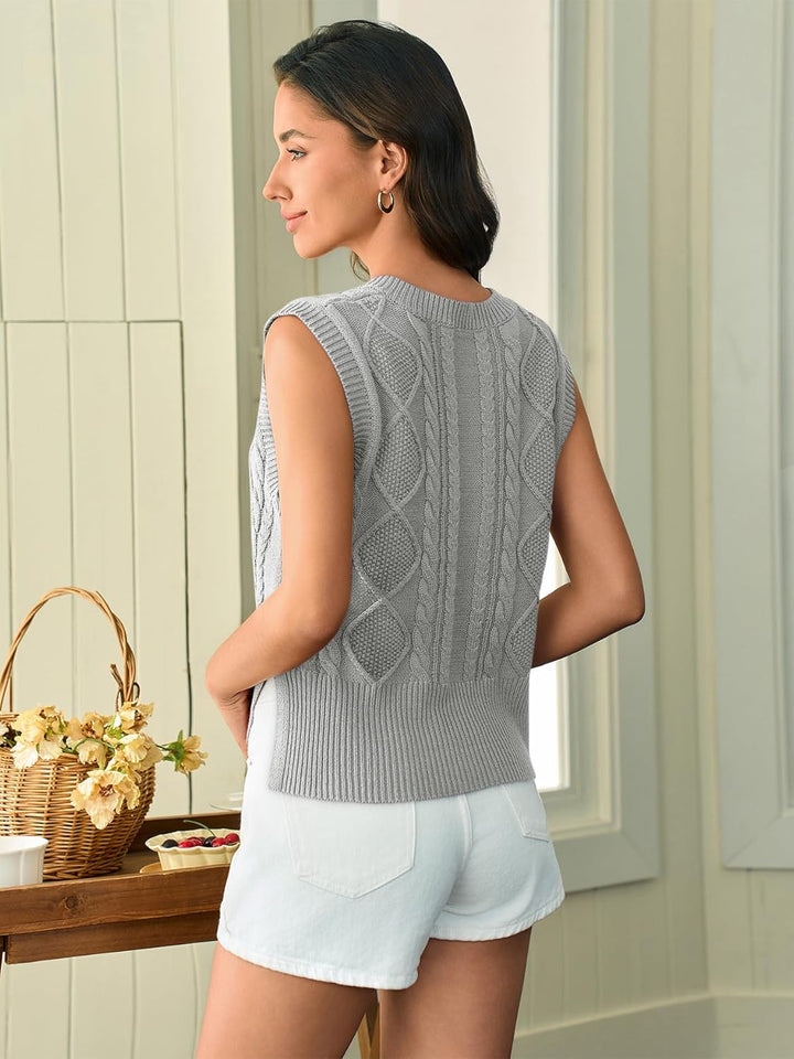Tongmingyun Pullunder Damen Ärmellos V-Ausschnitt Strick Pullover Basic Strickweste Einfarbig Tank T