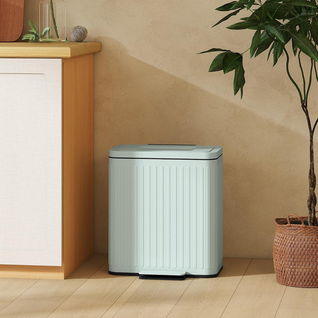 HOMCOM Mülleimer Küche 2 x 20 Liter Treteimer mit Abfallsortiersystem, Soft-Close-Deckel, Offenhalte