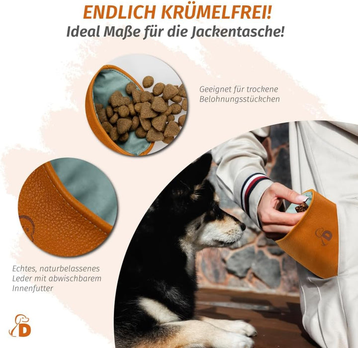 DOGOLINO® Leckerli-Beutel für Hunde aus Leder - Leckerlitasche - Futterbeutel für Hundetraining - Kl