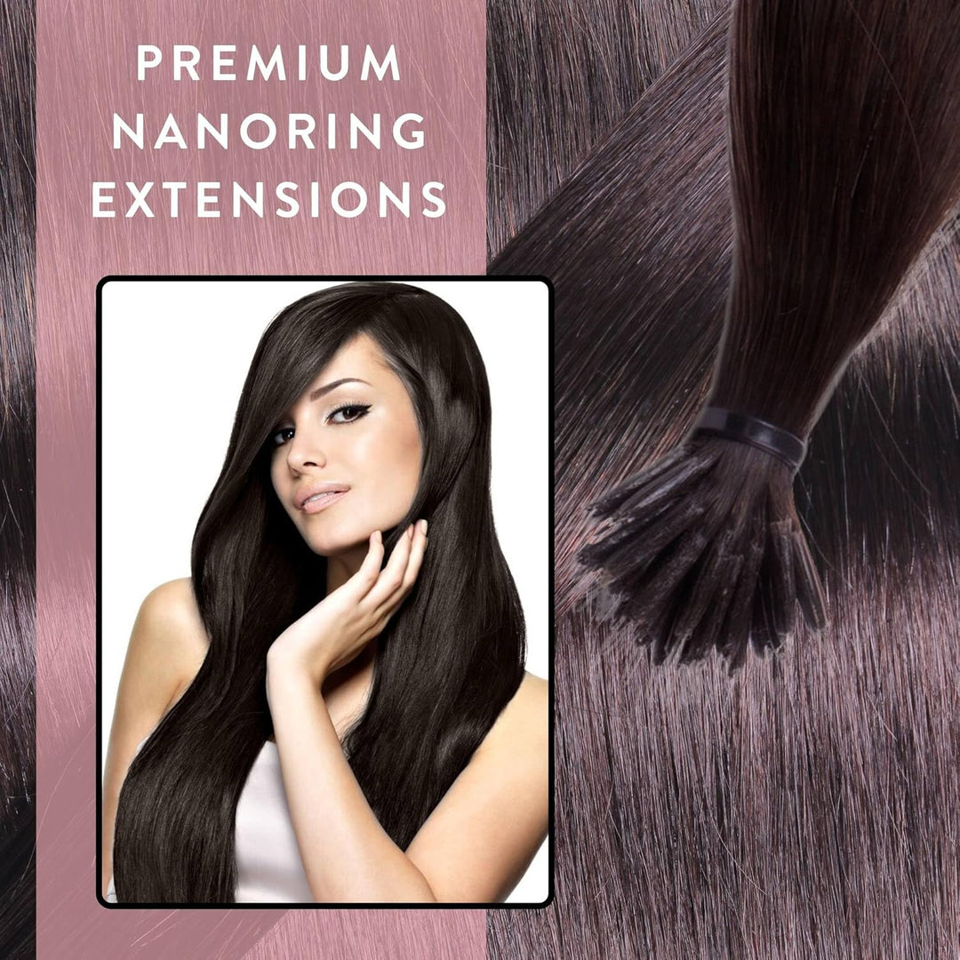 hair2heart Premium Nanoring Extensions Echthaar glatt - 25 Strähnen 0.8g 50cm 4/0 mittelbraun 50cm 2