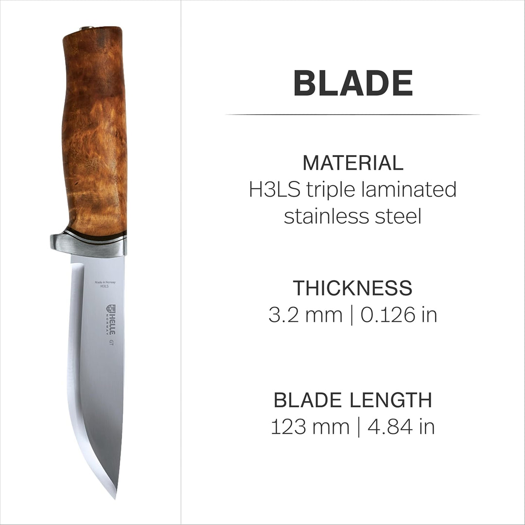 Helle GT Messer 4,84 Zoll Klinge Griff aus Gelbbirke 36 Braun