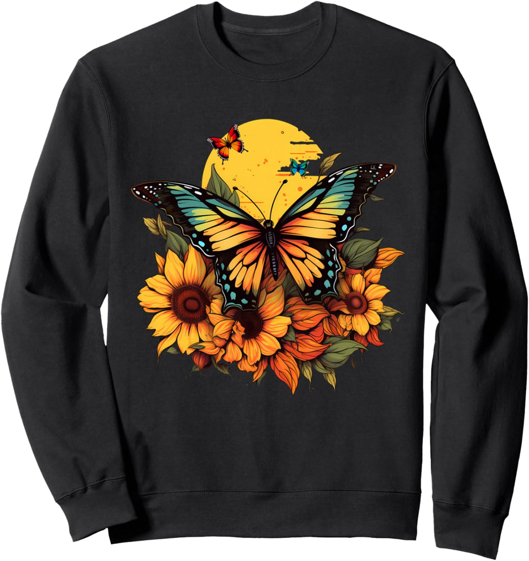 Schmetterlinge und Sonnenblumen Design Sweatshirt