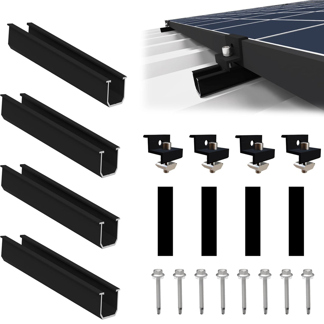 Solarmodul Halterung für 1X Module, PV Halterung Montageset - 12CM Schwarze Schiene + Verstellbare K