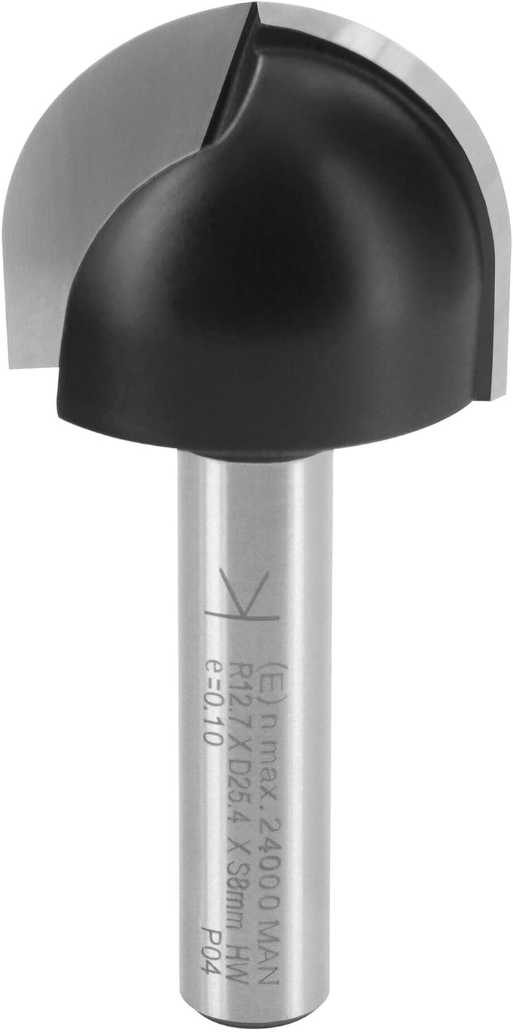 ENT 12300 Hohlkehlfräser HW, Schaft (S) 8 mm, Radius (R) 12,7 mm, Durchmesser (D) 25,4 mm, NL 19 mm,