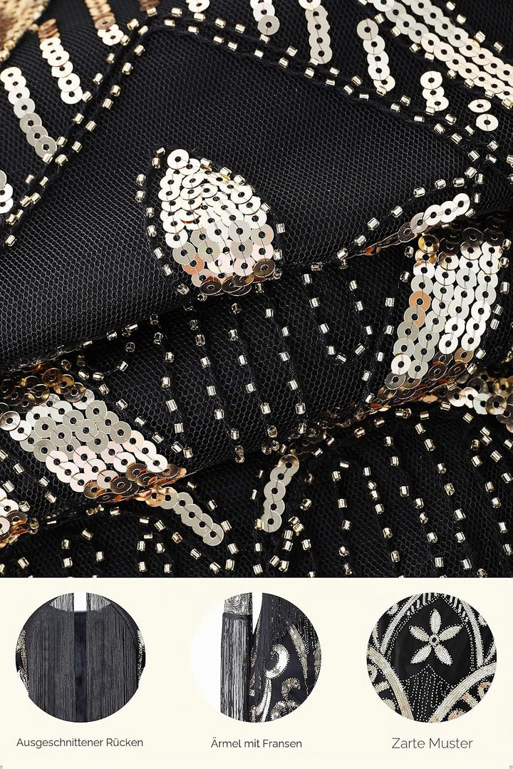 BABEYOND 1920er Jahre Flapper Kleid Lang Fransen Gatsby Kleid Roaring 20er Jahre Pailletten Perlen K