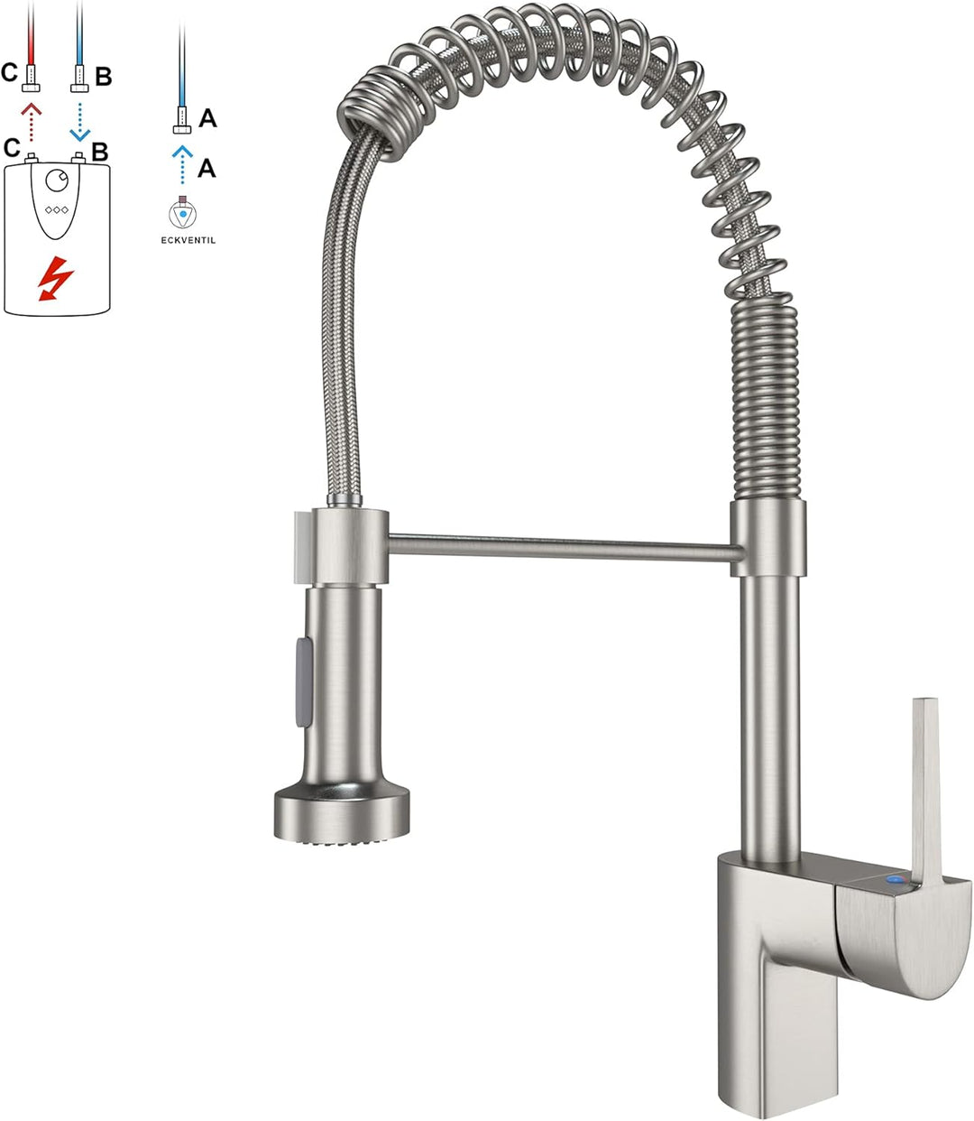 HUAHOMDY Modern low pressure kitchen tap 360° schwenkbarer Mischer Ausziehbarer Wasserhahn für die S
