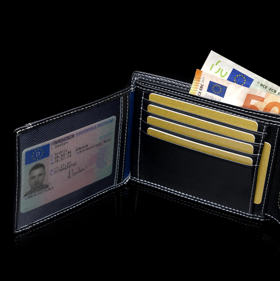 SERASAR | Leder Geldbeutel Männer mit RFID Schutz | Schwarzes Nappaleder | 12 Kartenfächer | Exklusi