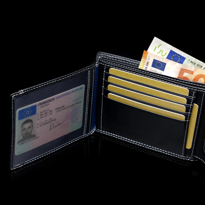 SERASAR | Leder Geldbeutel Männer mit RFID Schutz | Schwarzes Nappaleder | 12 Kartenfächer | Exklusi