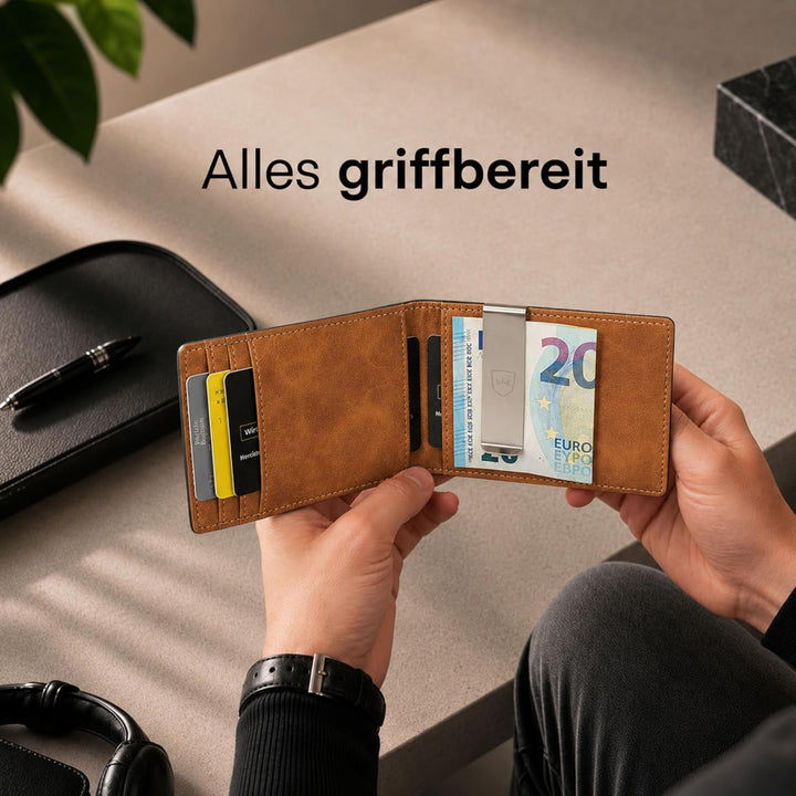 Kronenschein® Slim Wallet mit RFID Schutz I Geldbörse Herren & Damen klein I Portmonee mit Geldklamm