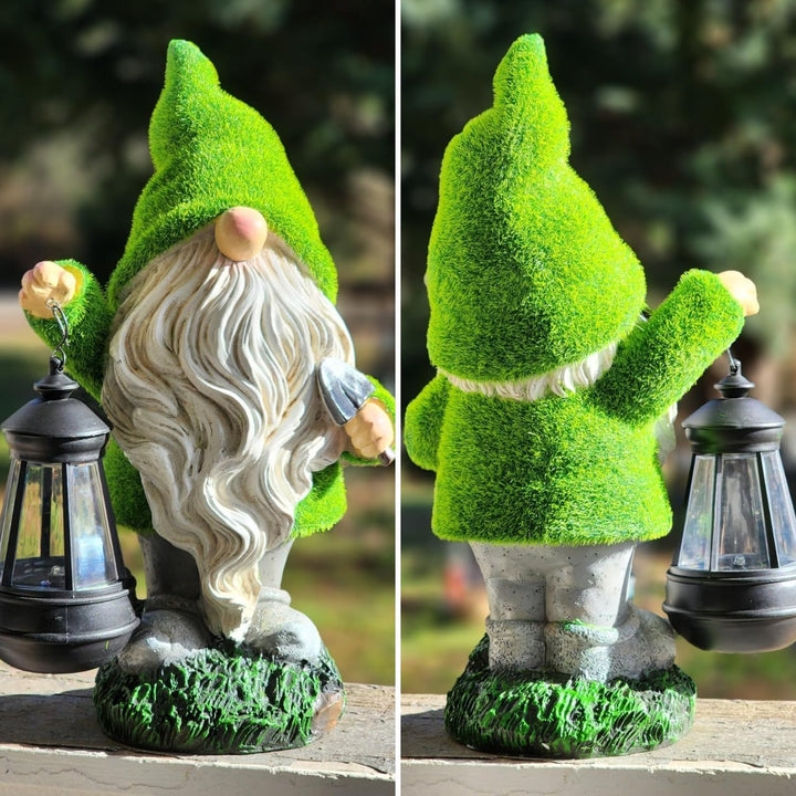 TERESA'S COLLECTIONS Lustig Gartenzwerge Gartendeko für Draussen 31cm Wetterfest Figur mit LED Solar