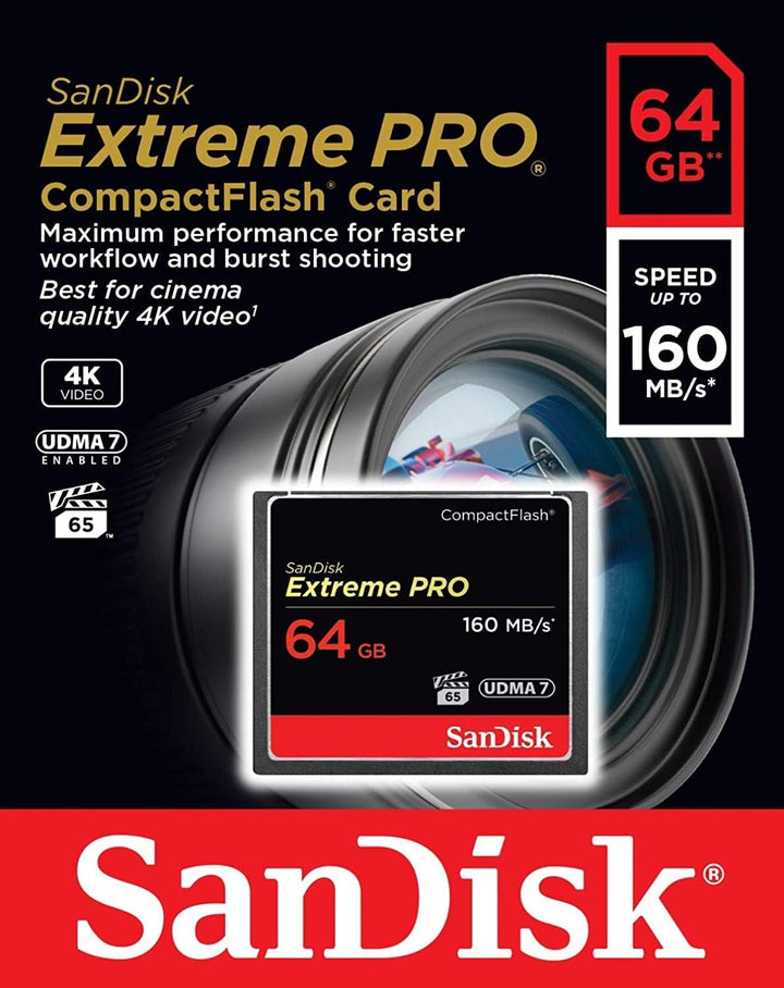 SanDisk Extreme Pro CompactFlash Speicherkarte 64GB (UDMA7, 4K-UHD- und Full-HD-Videos, VPG 65, temp