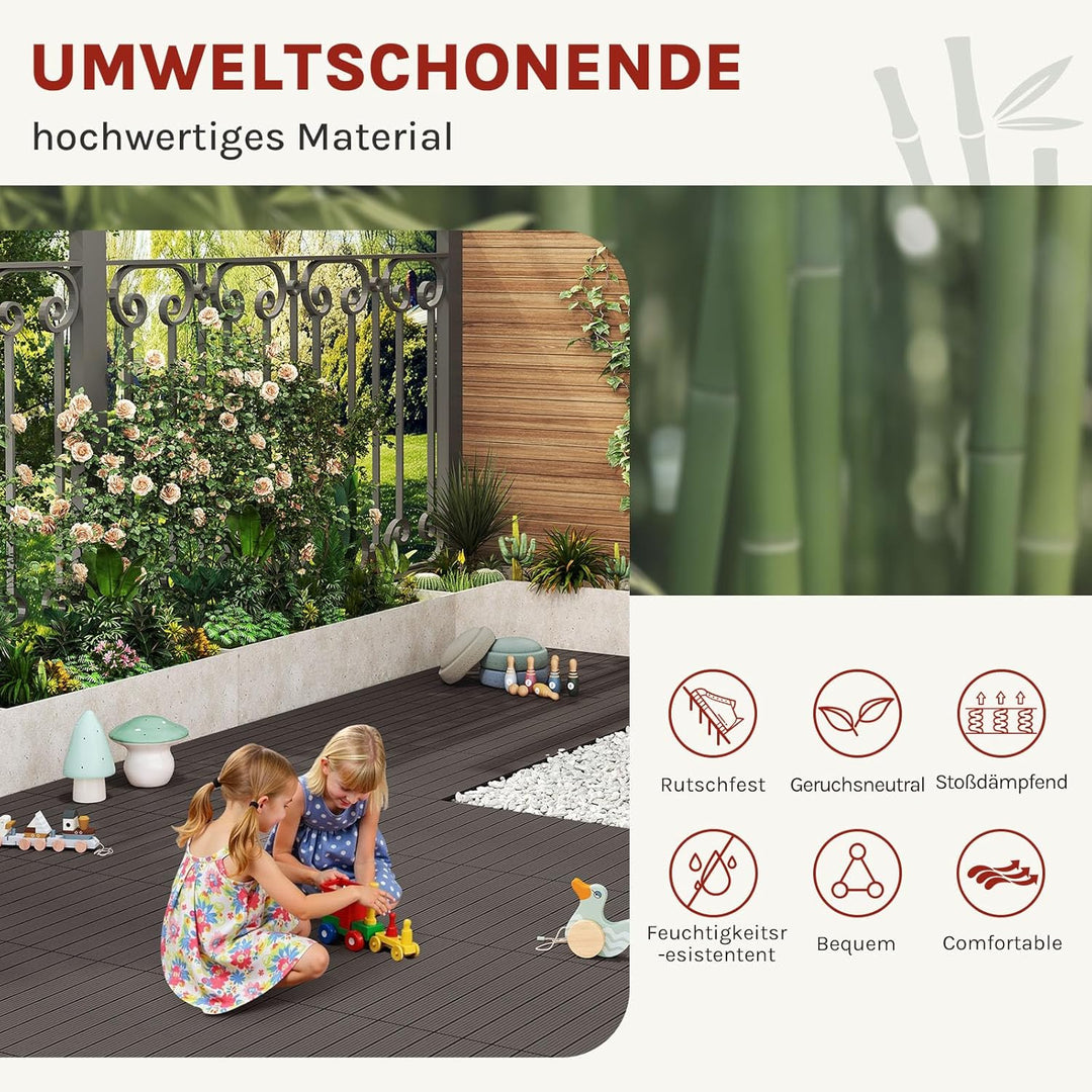 WOLTU WPC Terrassenfliesen Terrassendielen Holz-Optik 30x60cm, Fliese Bodenfliese Klickfliese mit kl