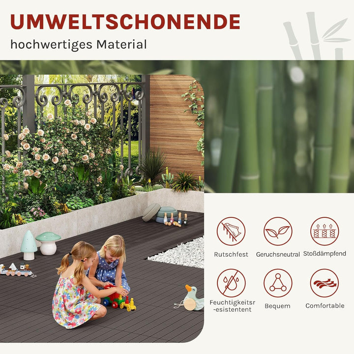 WOLTU WPC Terrassenfliesen Terrassendielen Holz-Optik 30x60cm, Fliese Bodenfliese Klickfliese mit kl