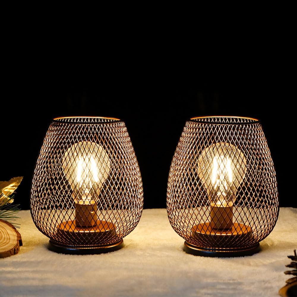 TRIROCKS Set Von 2 Outdoor Vintage Dekorative Batteriebetriebene Tischlampe Metallkäfig Kabellose La