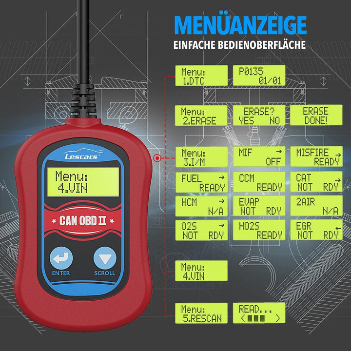 Lescars Kfz Diagnosegerät: OBD2-Diagnosegerät zum Auslesen und Löschen von Fehlercodes (OBD2 Fehler