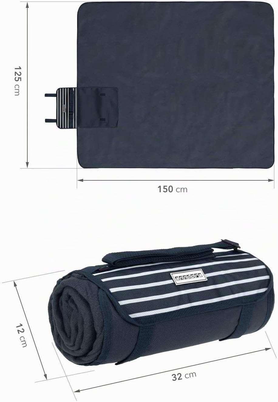anndora Picknickrucksack 15 TLG. Zubehör + Picknickdecke blau-weiss gestreift Navy Blau Weiss Set