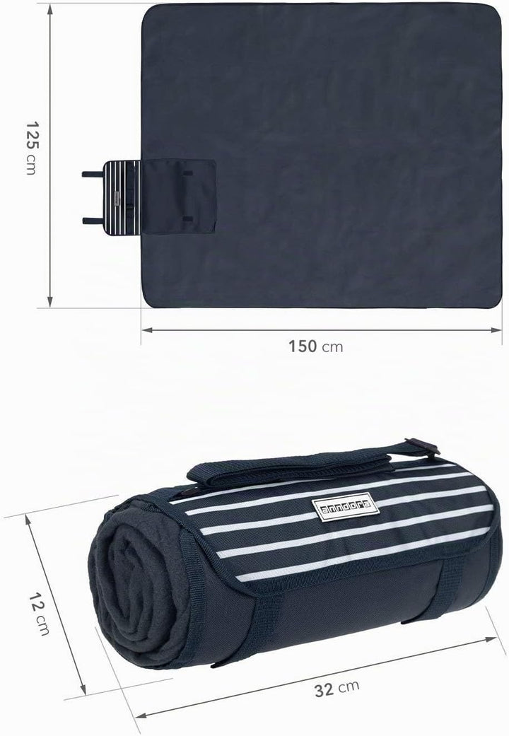 anndora Picknickrucksack 15 TLG. Zubehör + Picknickdecke blau-weiss gestreift Navy Blau Weiss Set
