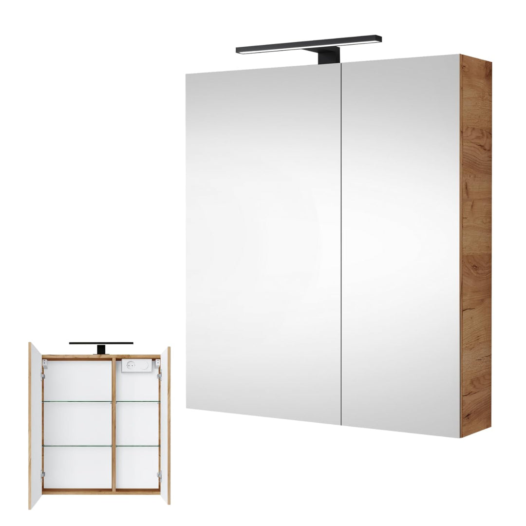 Planetmöbel Spiegelschrank mit LED Beleuchtung 60cm Gold Eiche, Gold Eiche