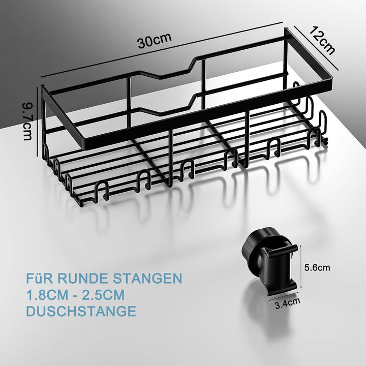 Duschablage Ohne Bohren, Duschregal für RUNDE Stangen 18mm-25mm Duschstange (Nicht für Quadratische/
