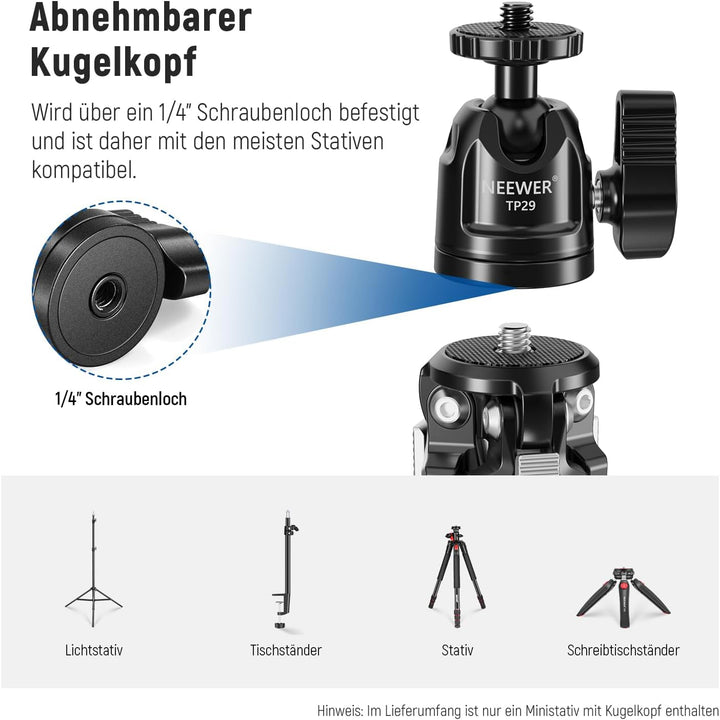NEEWER Mini Tischstativ aus Metall mit 360° Kugelkopf, unterstützt vertikale Aufnahme und Handgriff,