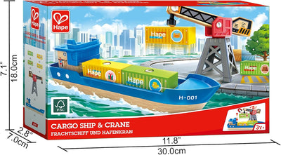 Hape Frachtschiff & Hafenkran, Eisenbahn-Set, ab 3 Jahren