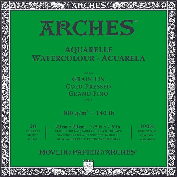 ARCHES Block Enc 4L 20x20 20H Aquarelle 100% fein 300g, Schwarz, 4