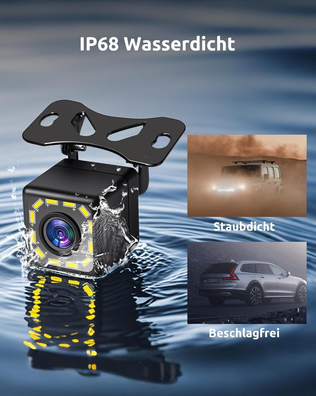 Essgoo LED Rückfahrkamera fürs Auto, IP68 wasserdicht 170° Weitwinkel Autoradio Backup Camera 720P R