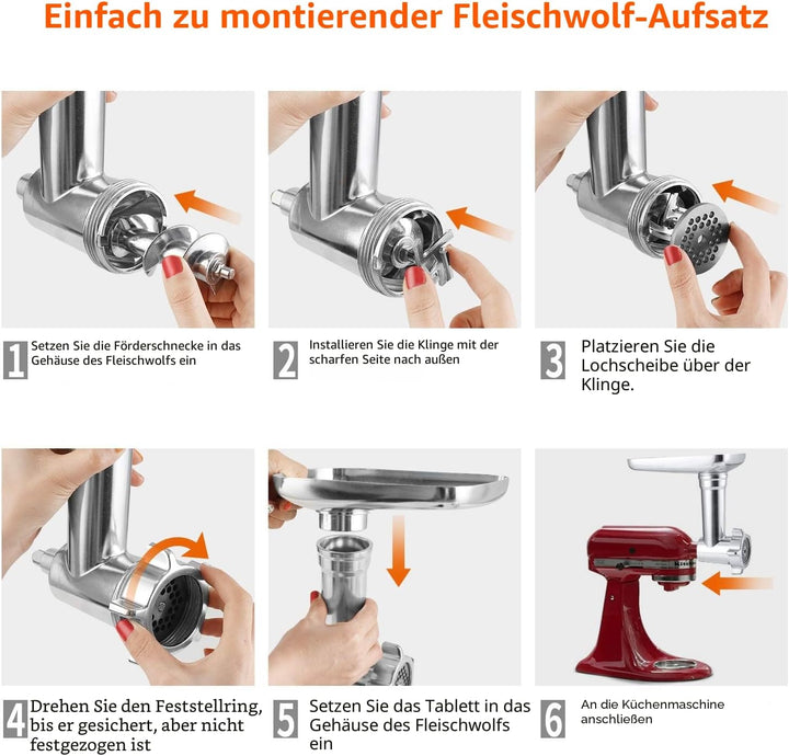 Gdrtwwh Fleischwolf Aufsatz kompatibel mit allen KitchenAid/PHISINIC Küchenmaschine-mit 3 Wurstfüllh
