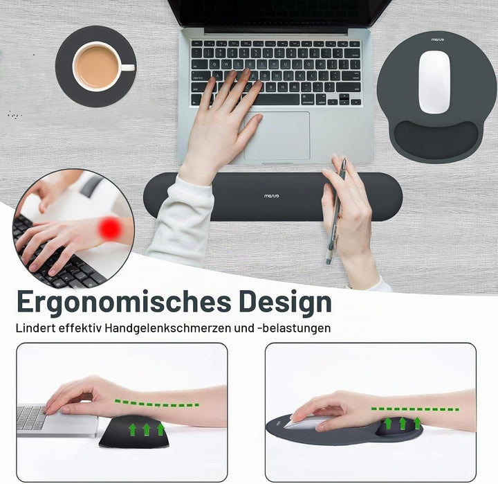 MOSISO Handballenauflage Tastatur&Maus Set, Kreis Gekrümmt Ergonomisch Mauspad&Untersetzer rutschfes