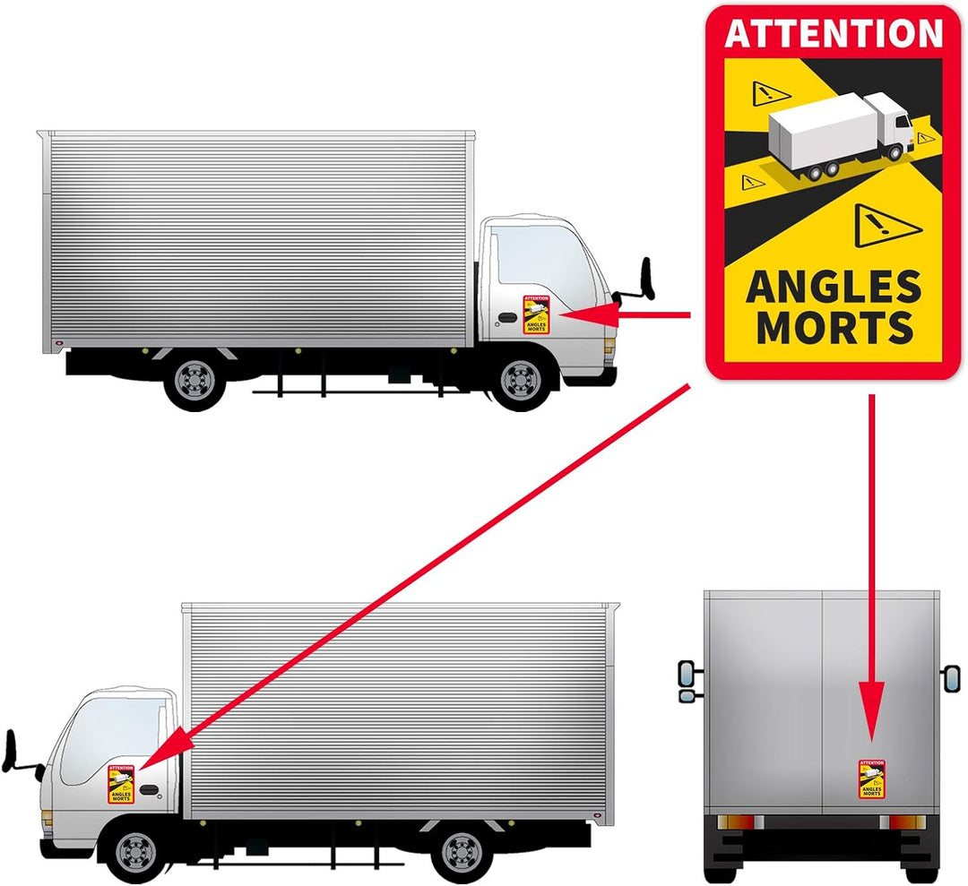 12 Stück Attention Angles Morts Magnetschilder 25 x 17 cm Magnet für LKW und Wohnwagen Warntafel Hin